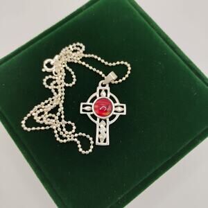 Heathergem Celtic Cross in Sterling Silver on 20-inch Ball Chain